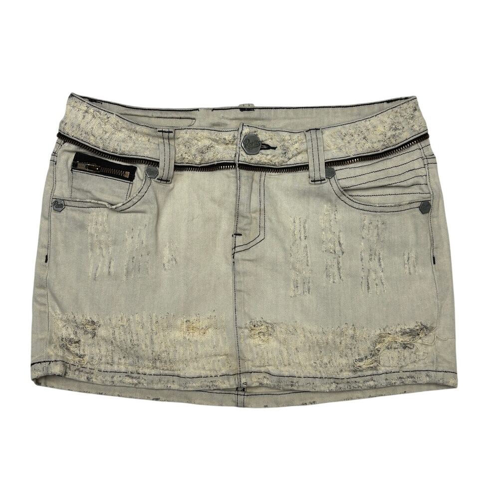 Pratts Motor Sport Y2K Distressed Denim Mini Skirt Women's 27 Biker Rave